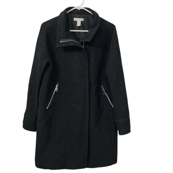 H&M Black Wool Blend High Collar Coat(Size 8) - Picture 1 of 4